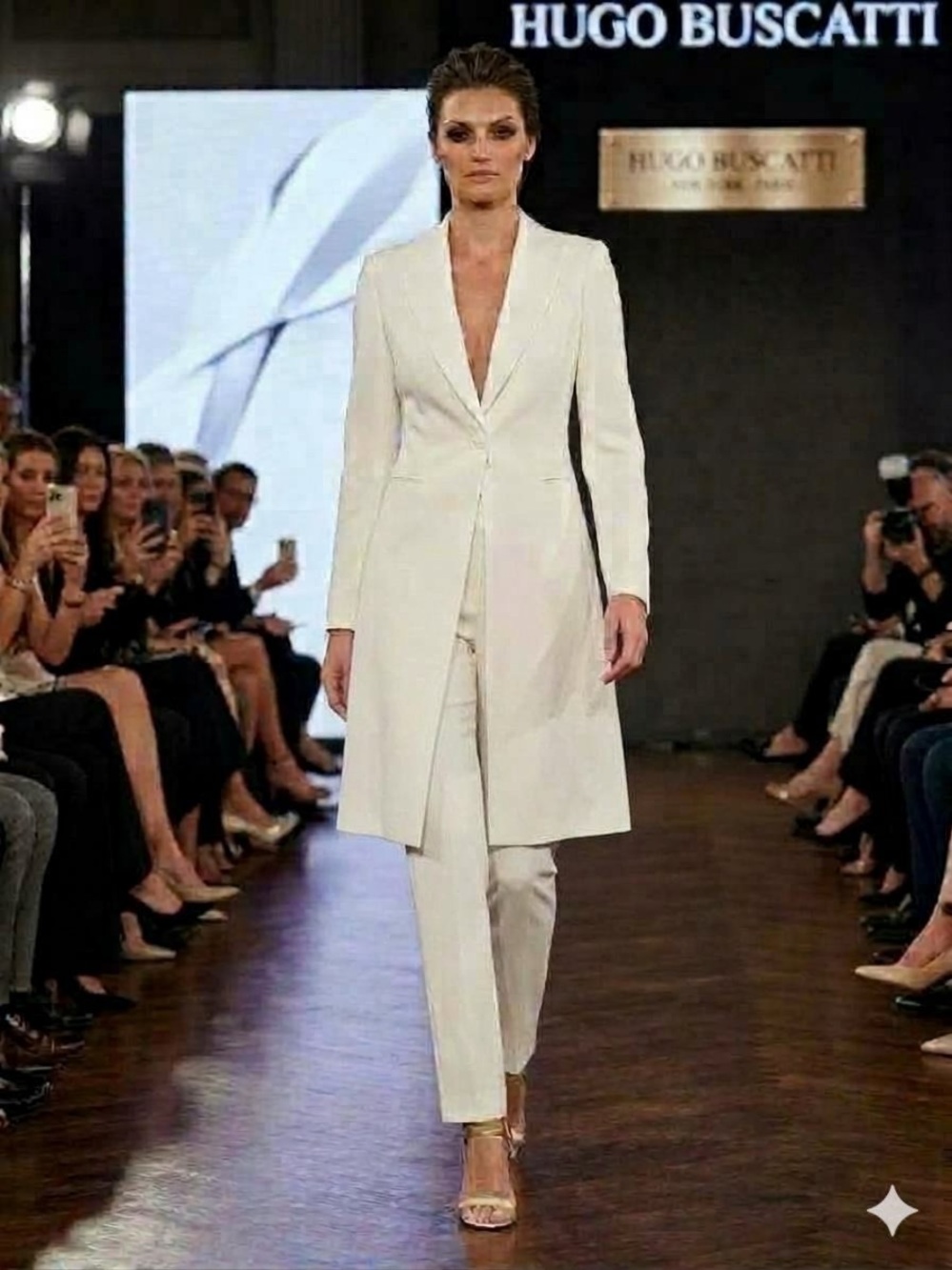 Hugo Buscati White Longline 2 pc Pant Suit High Rise Tapered Leg Set Vintage